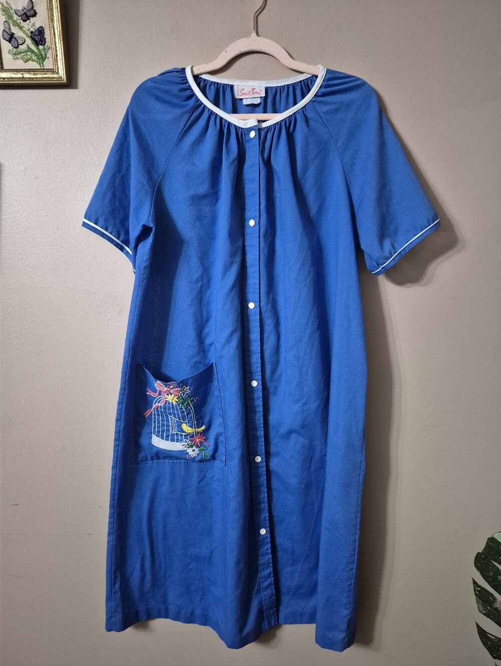 Vintage Blue Embroidered House Dress